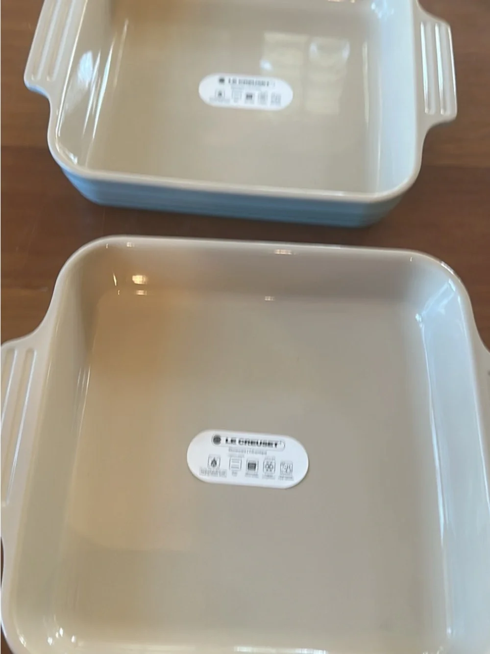2 Le Creuset 9.5x9.5” stoneware baking dishes